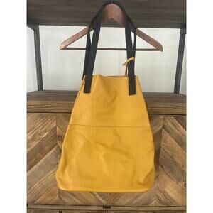 NWOT Leather Tote/Hobo Bag in Mustard Yellow with Black Strap